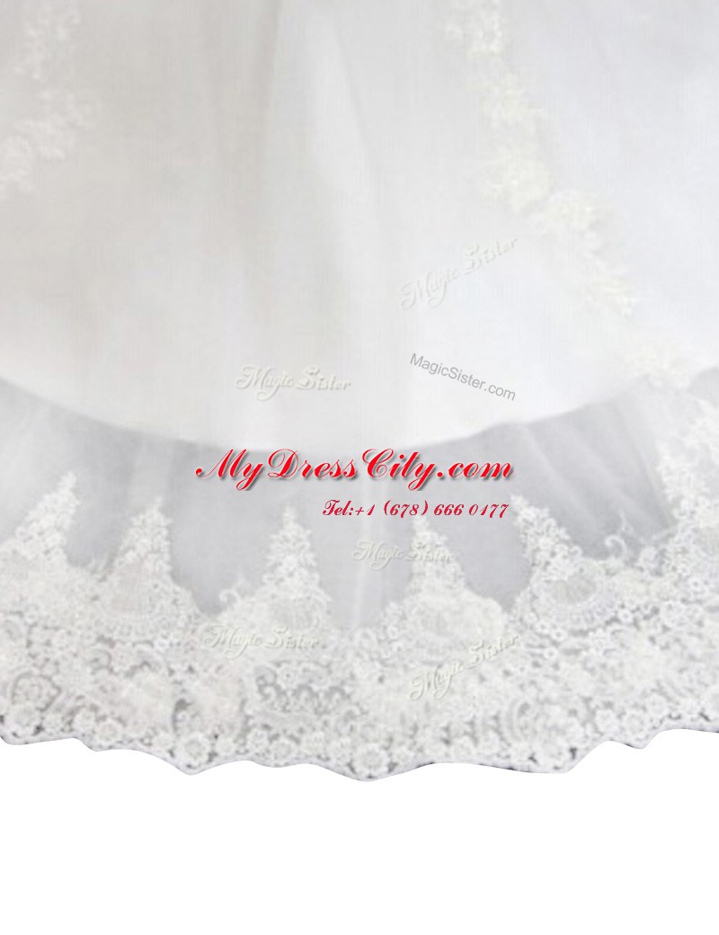 Fantastic White Straps Zipper Appliques Wedding Dresses Chapel Train Sleeveless