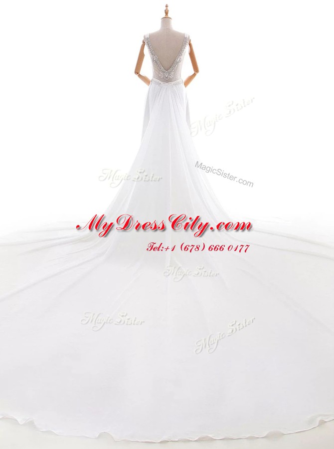 Exceptional With Train Column/Sheath Sleeveless White Wedding Gowns Brush Train Backless