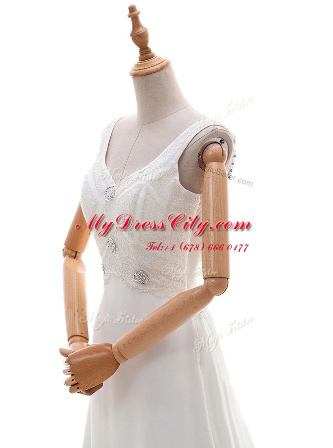 Exceptional With Train Column/Sheath Sleeveless White Wedding Gowns Brush Train Backless