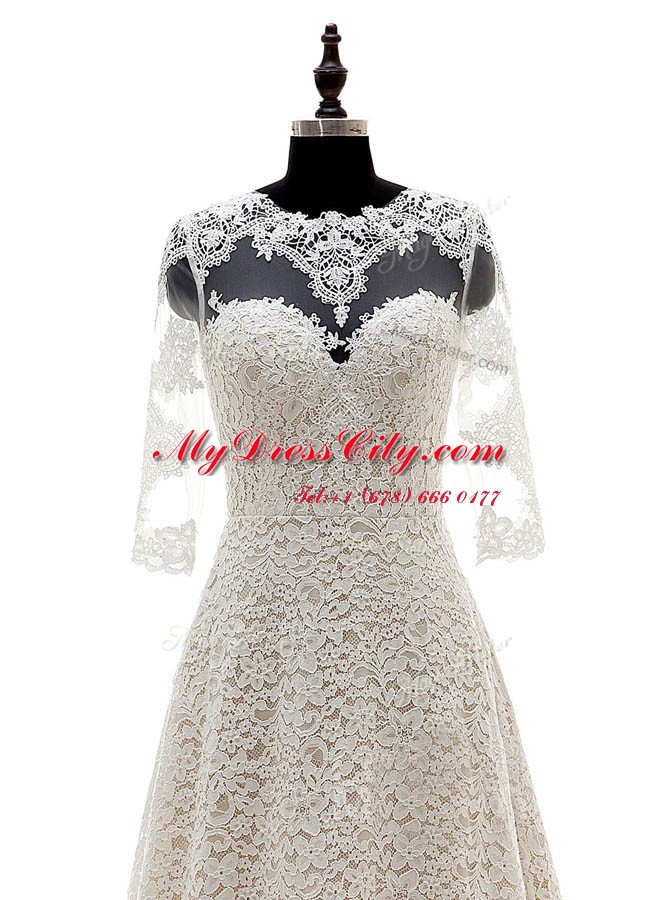 Scoop 3 4 Length Sleeve Court Train Clasp Handle With Train Lace Wedding Gowns