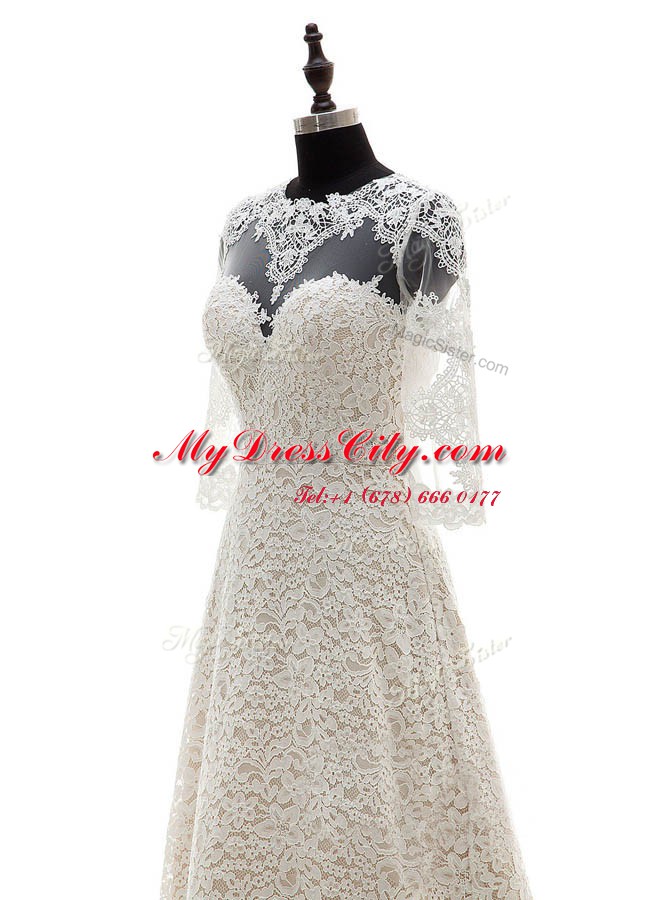 Scoop 3 4 Length Sleeve Court Train Clasp Handle With Train Lace Wedding Gowns