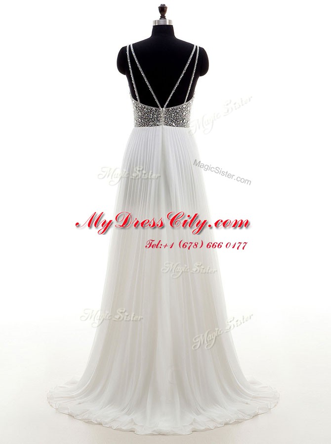 Clearance With Train Zipper Wedding Dress White for Wedding Party with Beading Sweep Train