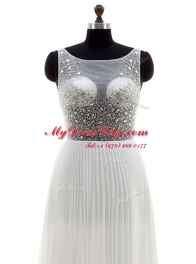 Clearance With Train Zipper Wedding Dress White for Wedding Party with Beading Sweep Train