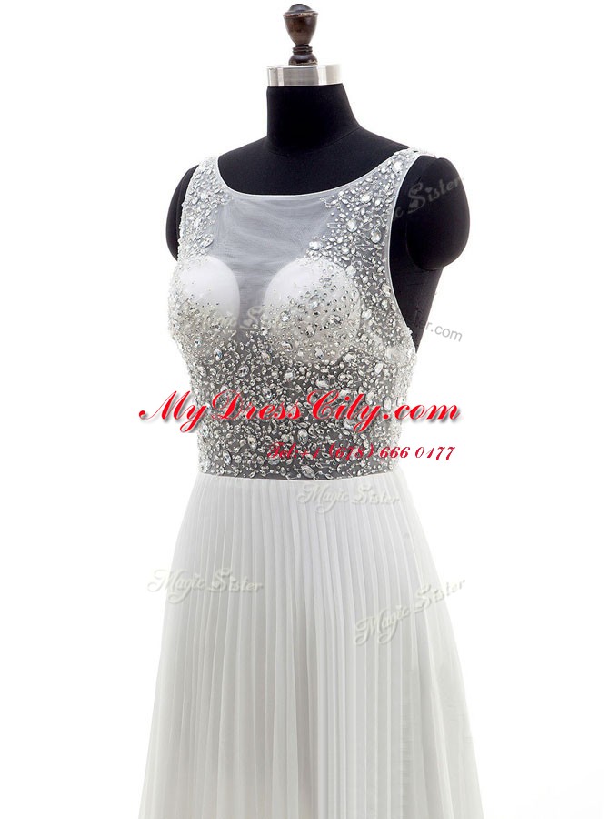 Clearance With Train Zipper Wedding Dress White for Wedding Party with Beading Sweep Train