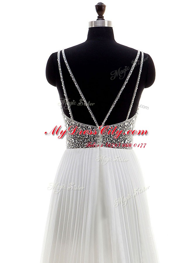 Clearance With Train Zipper Wedding Dress White for Wedding Party with Beading Sweep Train