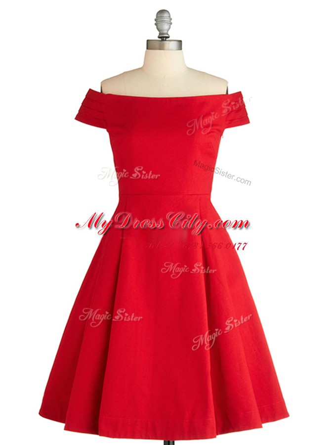 Cute Off the Shoulder Knee Length Zipper Cocktail Dresses Red for Party with Ruching