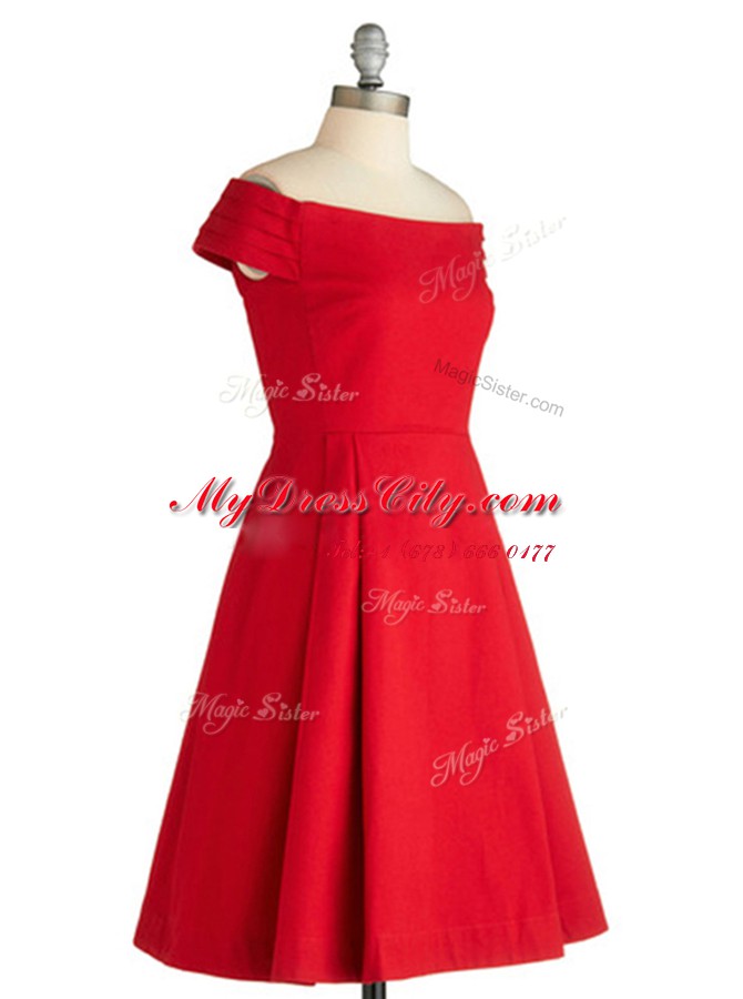 Cute Off the Shoulder Knee Length Zipper Cocktail Dresses Red for Party with Ruching