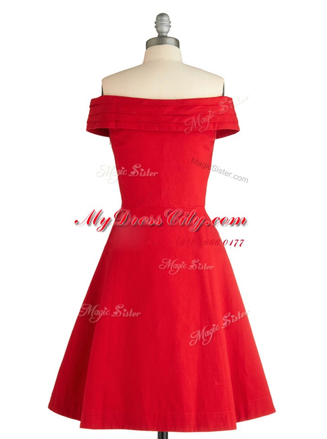 Cute Off the Shoulder Knee Length Zipper Cocktail Dresses Red for Party with Ruching