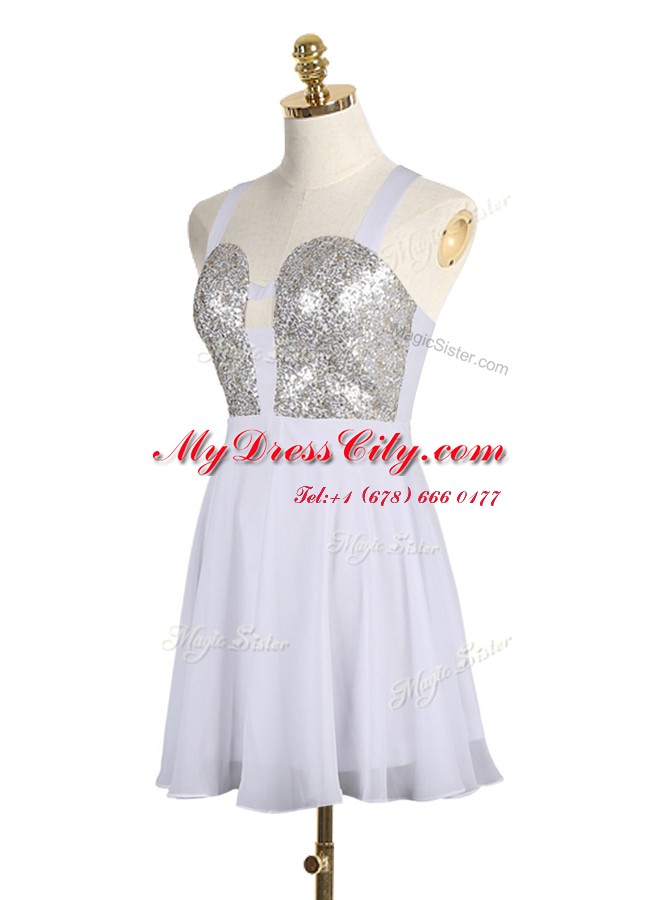 White Straps Criss Cross Sequins Homecoming Dress Sleeveless