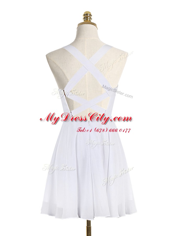 White Straps Criss Cross Sequins Homecoming Dress Sleeveless