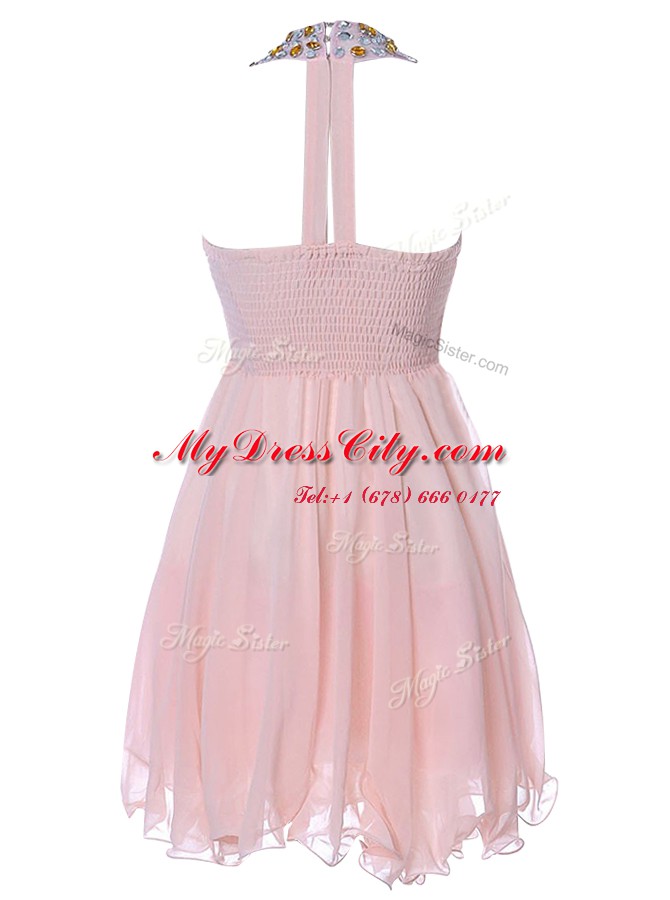 Chiffon Strapless Sleeveless Backless Beading Prom Party Dress in Baby Pink