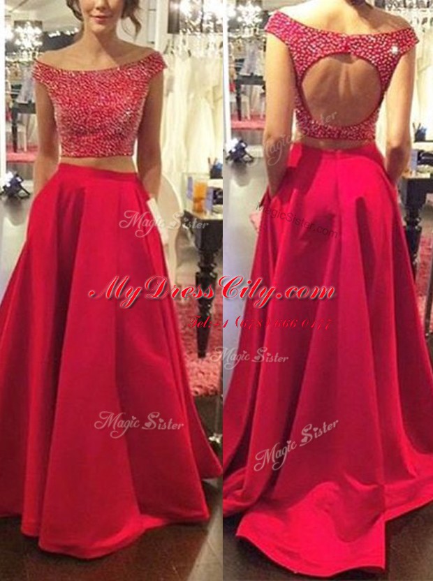 Trendy Off the Shoulder With Train A-line Sleeveless Red Sweep Train Backless