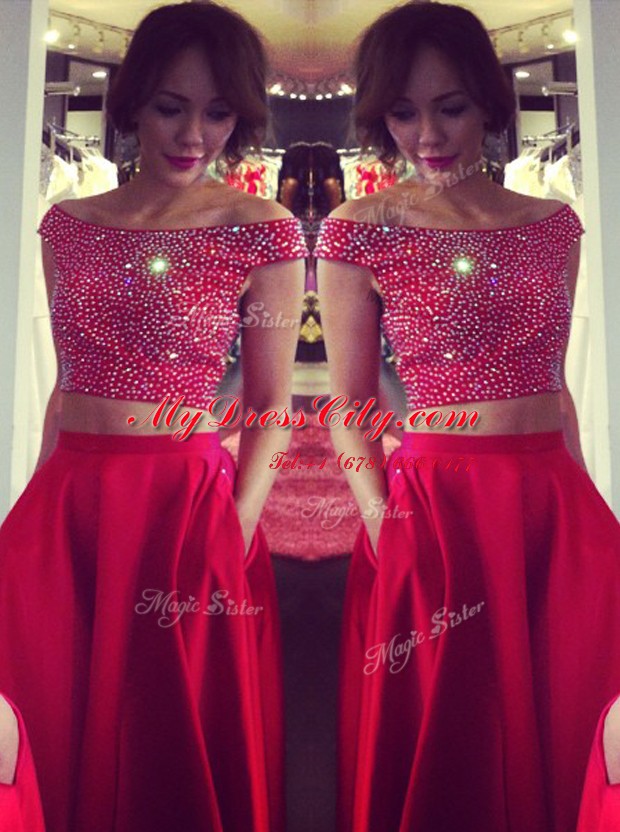 Trendy Off the Shoulder With Train A-line Sleeveless Red Sweep Train Backless