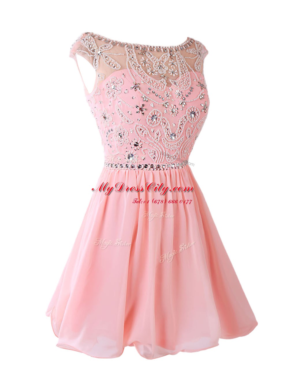 Chiffon Sleeveless Knee Length Dress for Prom and Sashes ribbons