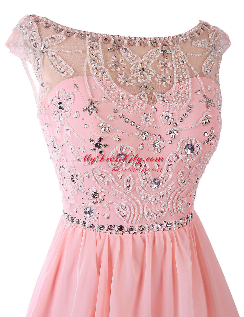 Chiffon Sleeveless Knee Length Dress for Prom and Sashes ribbons