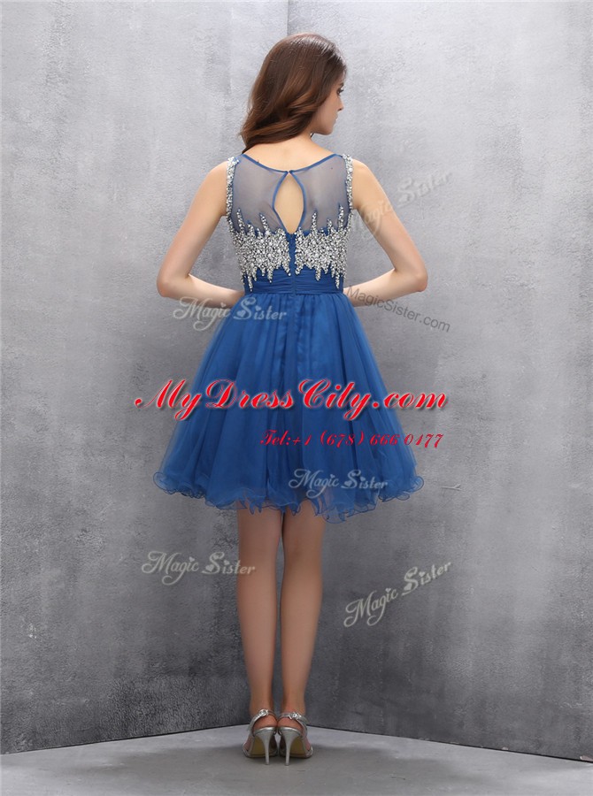 Eye-catching Scoop Navy Blue Tulle Zipper Cocktail Dresses Sleeveless Knee Length Beading