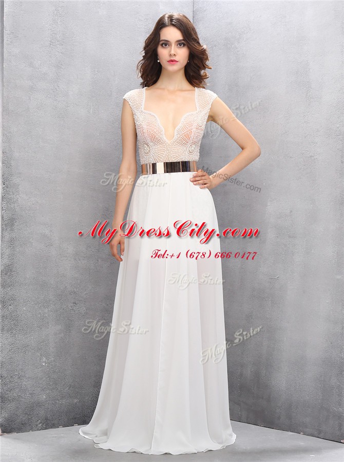 Floor Length A-line Sleeveless White Homecoming Dress Zipper