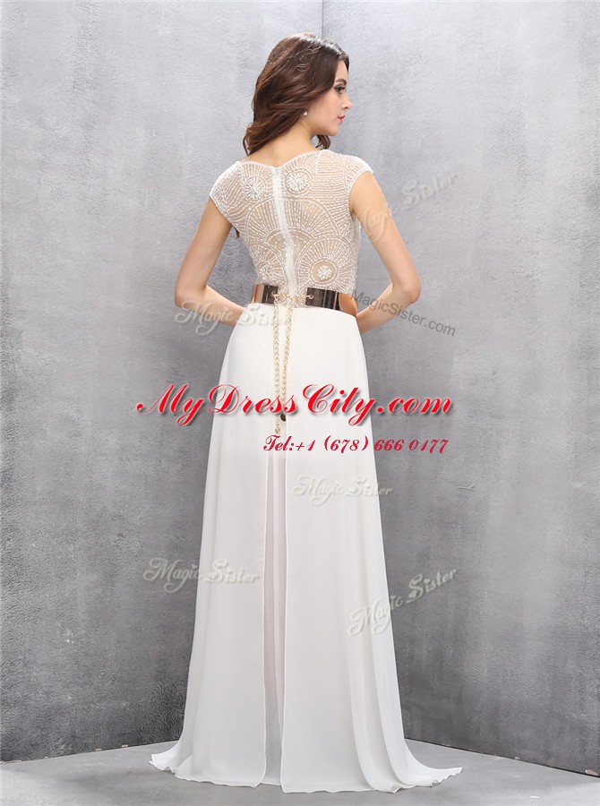 Floor Length A-line Sleeveless White Homecoming Dress Zipper