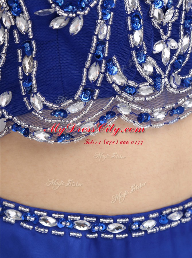 Scoop Criss Cross Royal Blue Sleeveless Beading Knee Length Prom Dresses