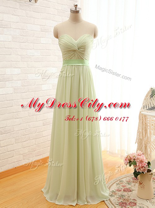 Wonderful Green A-line Chiffon Sweetheart Sleeveless Ruching Floor Length Backless Evening Dress