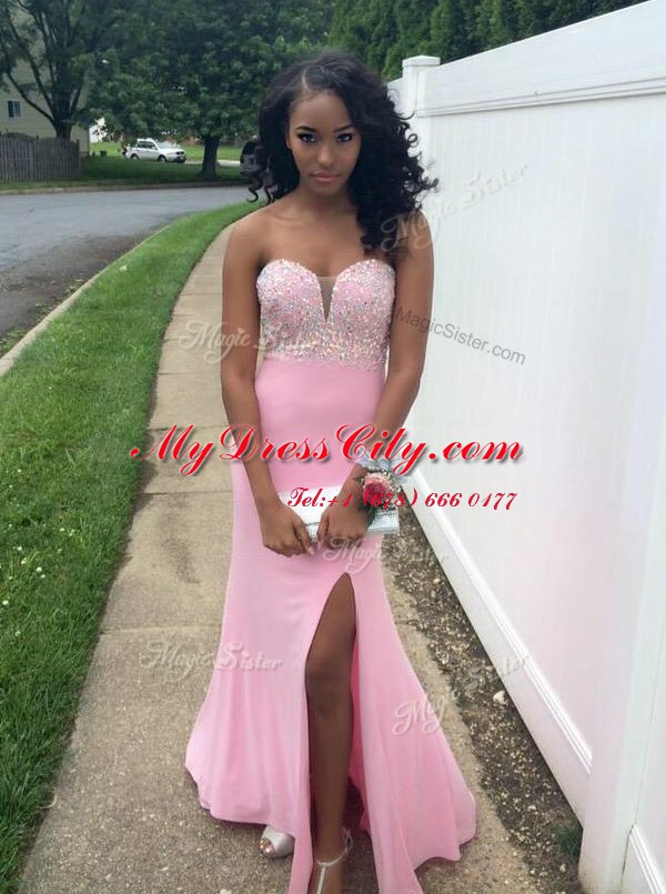 Rose Pink Prom Dress Prom and Party and For with Beading Sweetheart Sleeveless Backless