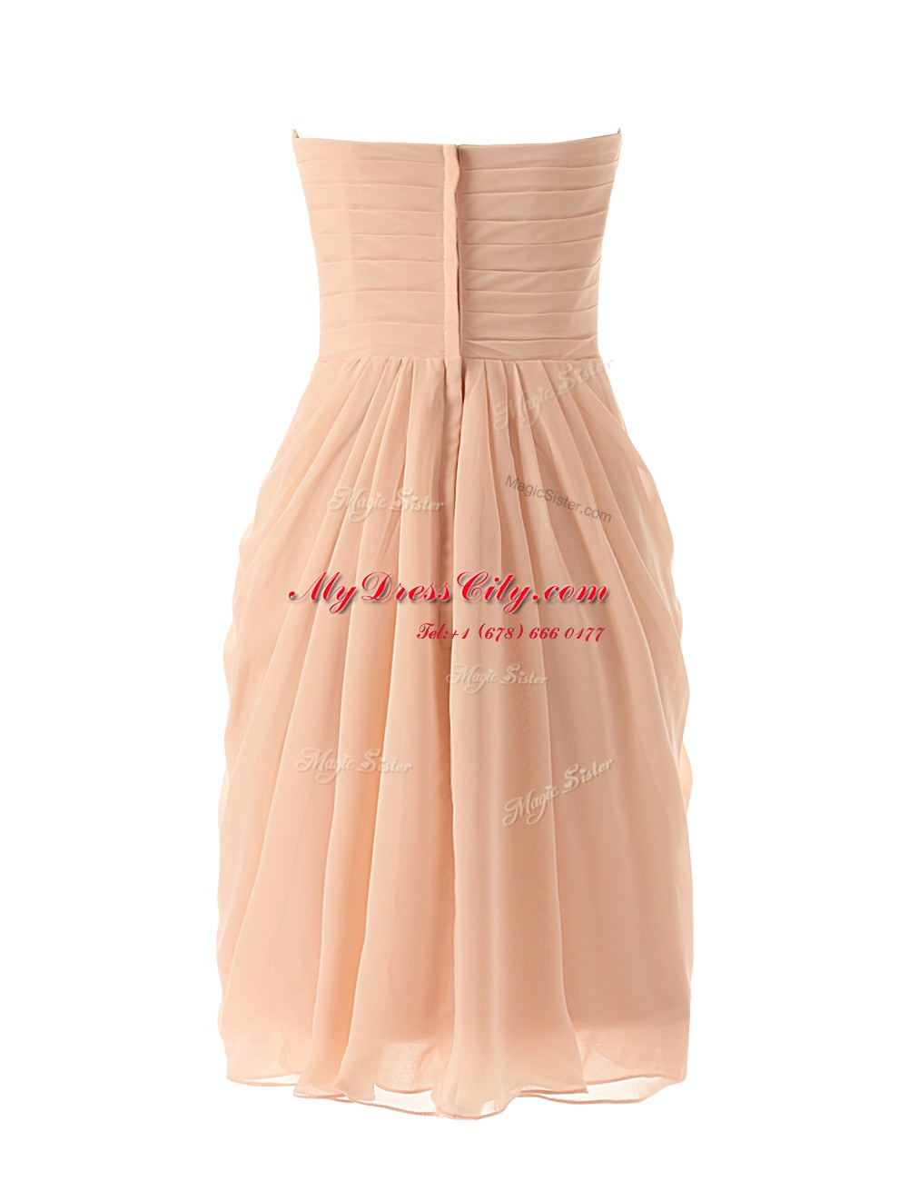 Affordable Sweetheart Sleeveless Dress for Prom Knee Length Ruffles Peach Chiffon