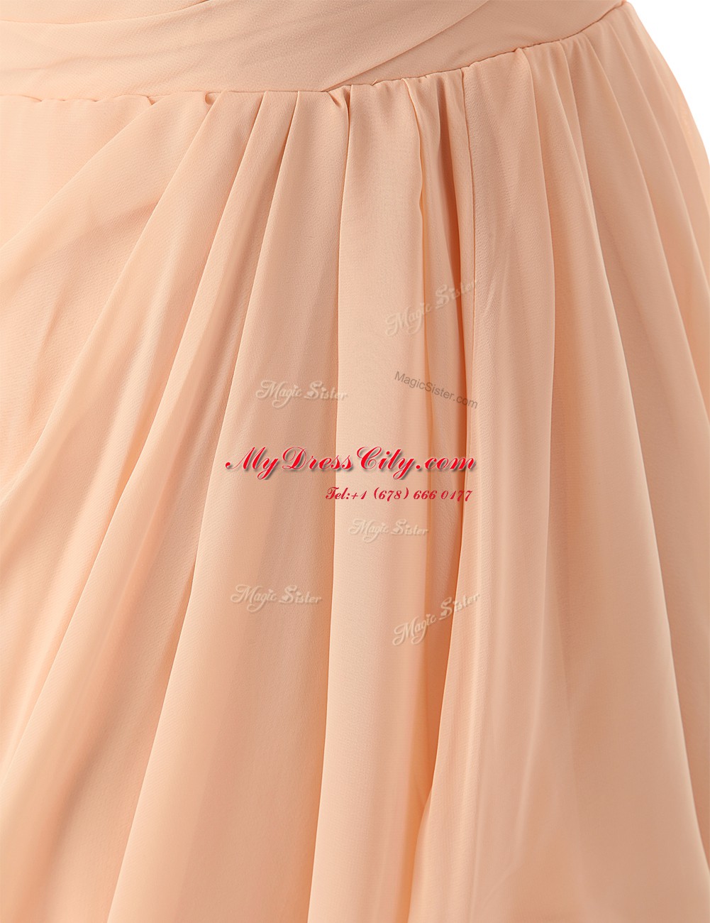 Affordable Sweetheart Sleeveless Dress for Prom Knee Length Ruffles Peach Chiffon