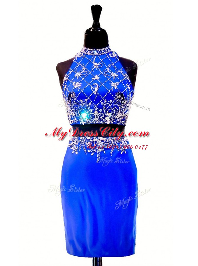 Free and Easy Royal Blue Sleeveless Elastic Woven Satin Zipper Homecoming Dress