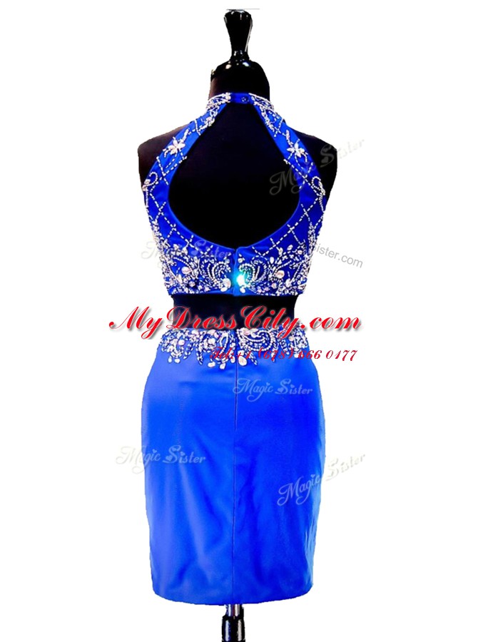 Free and Easy Royal Blue Sleeveless Elastic Woven Satin Zipper Homecoming Dress