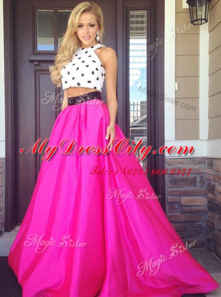 Romantic Halter Top Fuchsia Zipper Homecoming Dress Ruching Sleeveless Floor Length