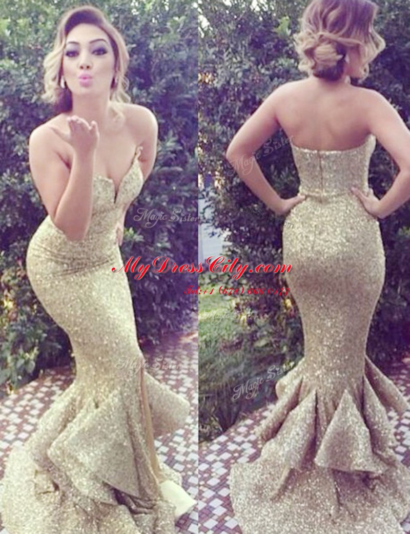 Best Mermaid Gold Sweetheart Sleeveless Brush Train Zipper