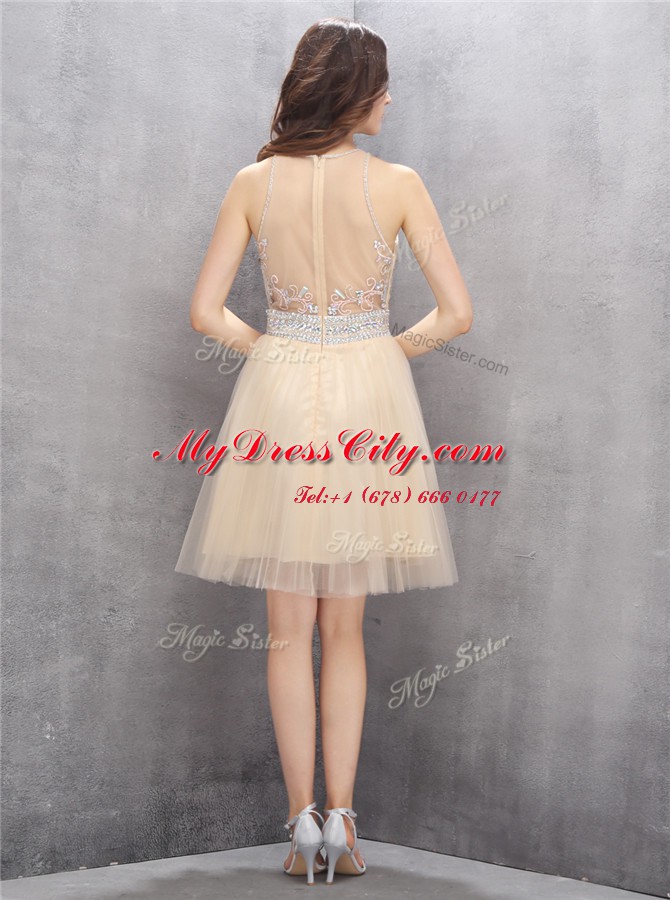 Scoop Tulle Sleeveless Knee Length Dress for Prom and Beading