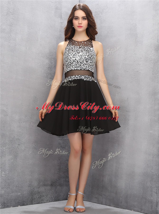 Scoop Chiffon Sleeveless Knee Length and Beading