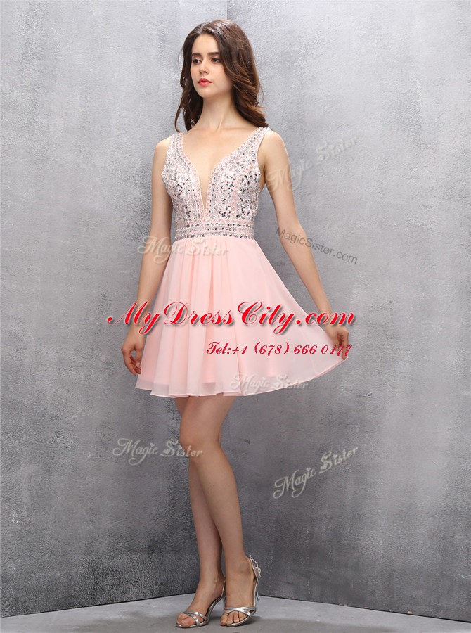 Excellent Sleeveless Beading Zipper Teens Party Dress