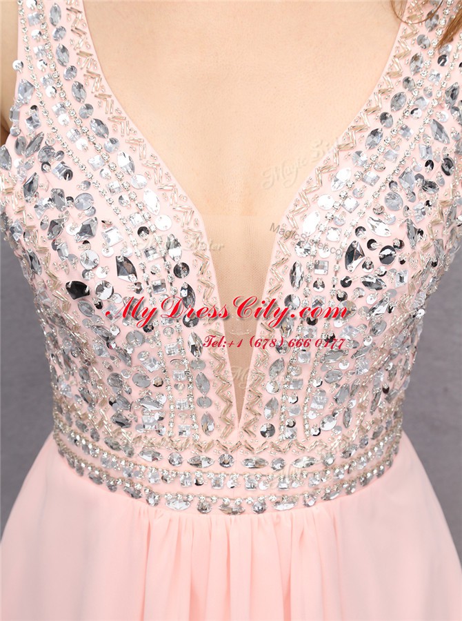 Excellent Sleeveless Beading Zipper Teens Party Dress