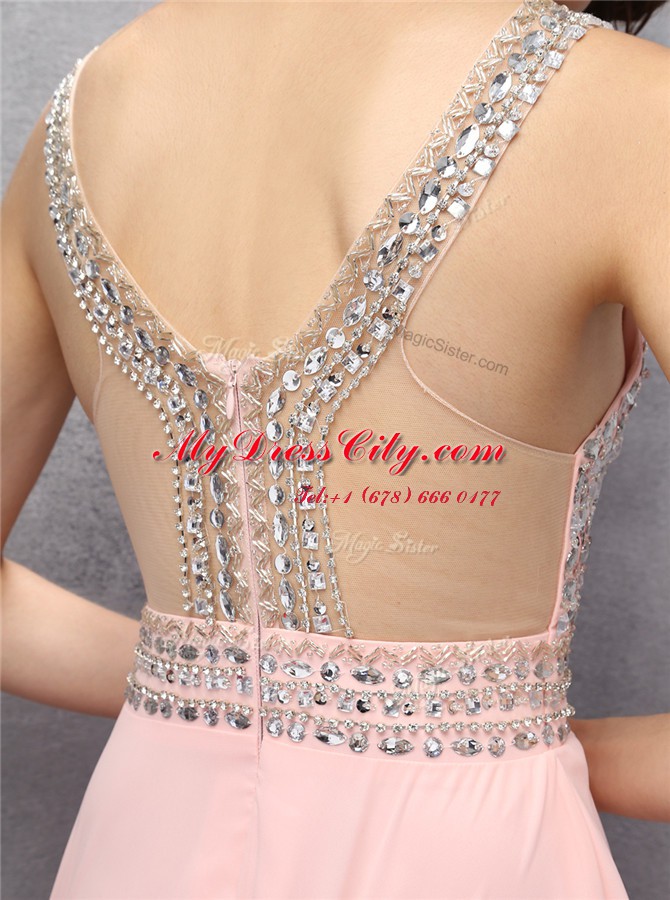 Excellent Sleeveless Beading Zipper Teens Party Dress