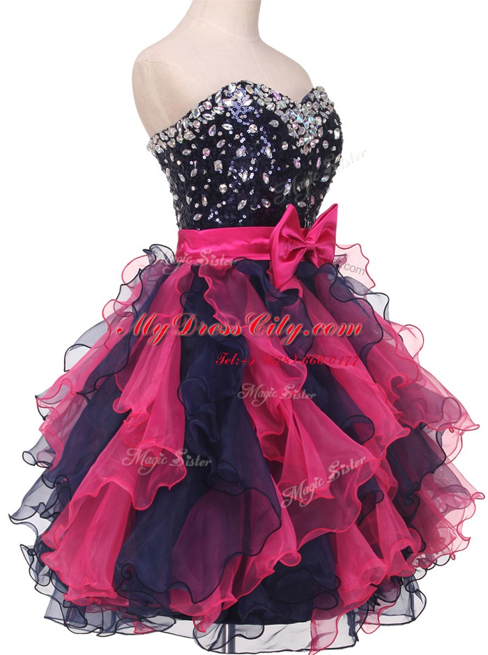 Multi-color Ball Gowns Organza Sweetheart Sleeveless Beading and Ruffles and Bowknot Knee Length Lace Up Prom Dresses