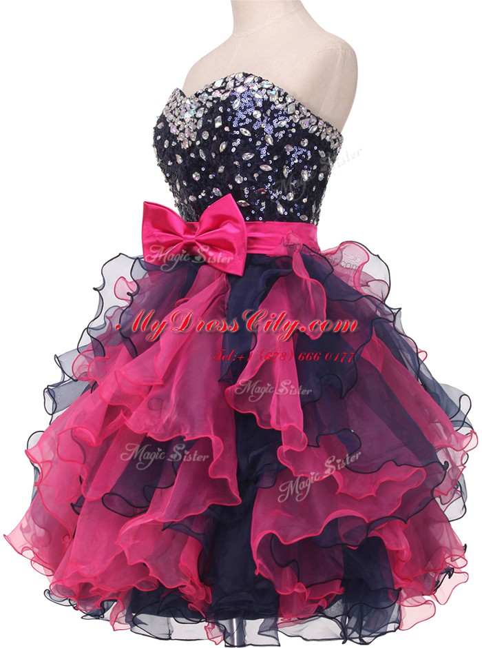 Multi-color Ball Gowns Organza Sweetheart Sleeveless Beading and Ruffles and Bowknot Knee Length Lace Up Prom Dresses