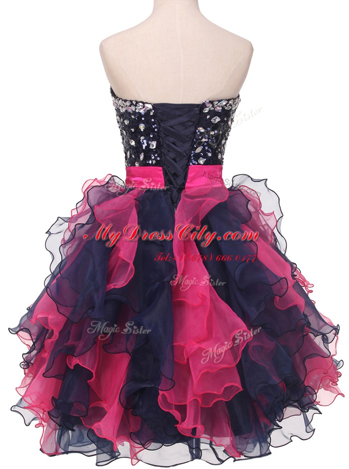 Multi-color Ball Gowns Organza Sweetheart Sleeveless Beading and Ruffles and Bowknot Knee Length Lace Up Prom Dresses