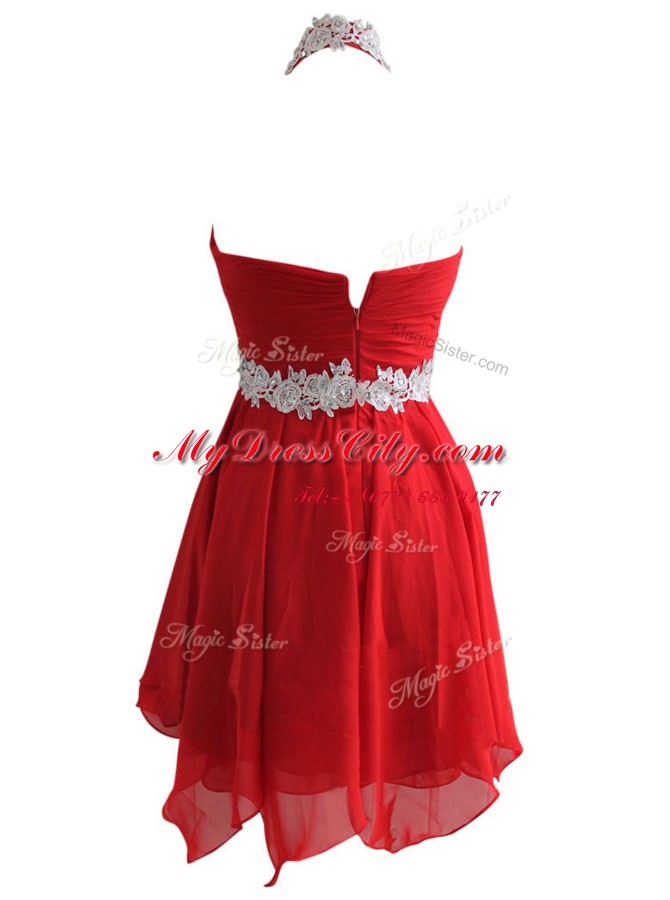 Custom Fit Knee Length Zipper Dress for Prom Red for Prom and Party with Appliques