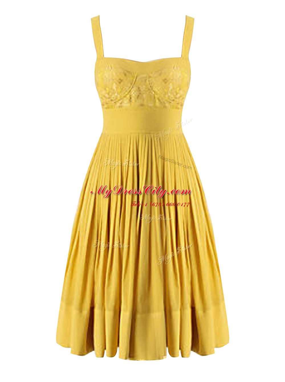 Luxury Pleated Sweetheart Sleeveless Criss Cross Dress for Prom Yellow Chiffon