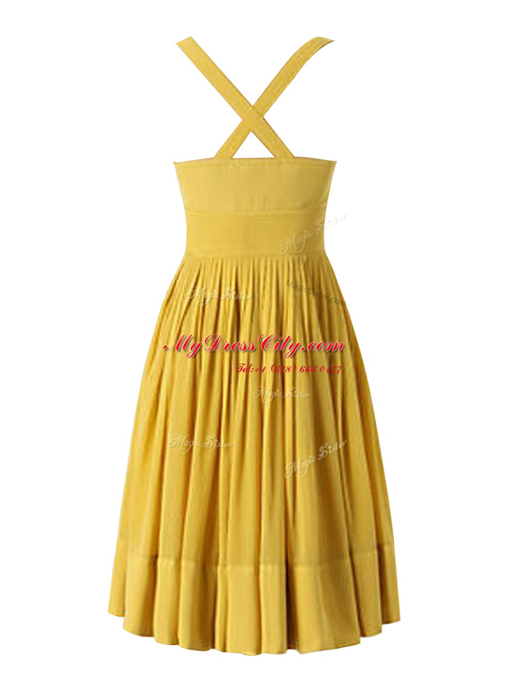 Luxury Pleated Sweetheart Sleeveless Criss Cross Dress for Prom Yellow Chiffon