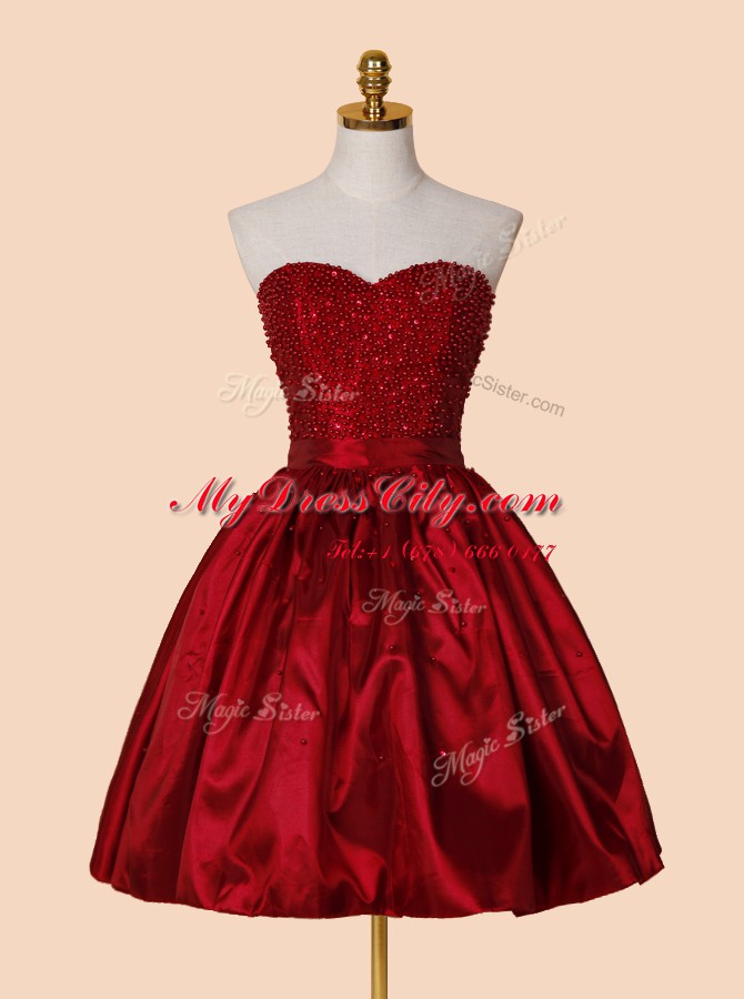 Latest Sweetheart Sleeveless Satin Dress for Prom Beading Lace Up