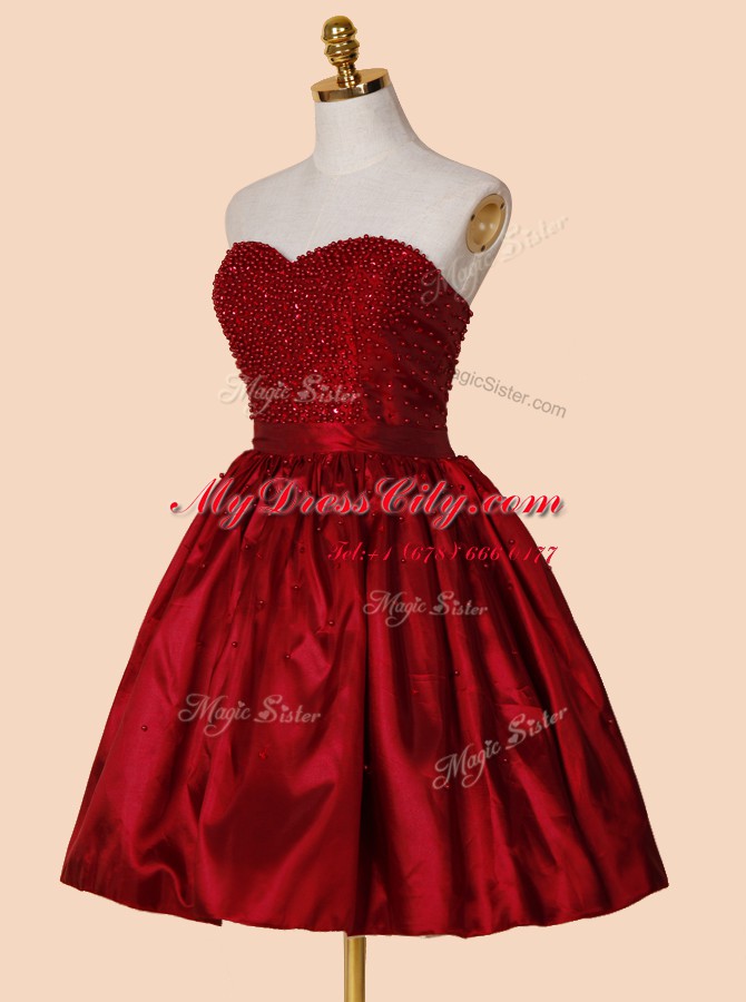 Latest Sweetheart Sleeveless Satin Dress for Prom Beading Lace Up