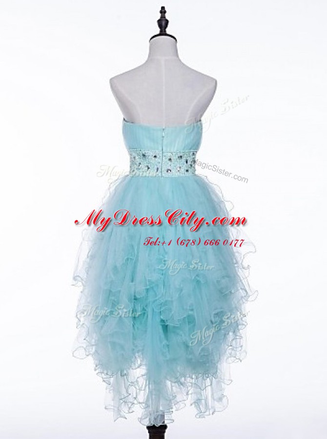 Light Blue A-line Tulle Sweetheart Sleeveless Beading Asymmetrical Zipper Prom Dresses