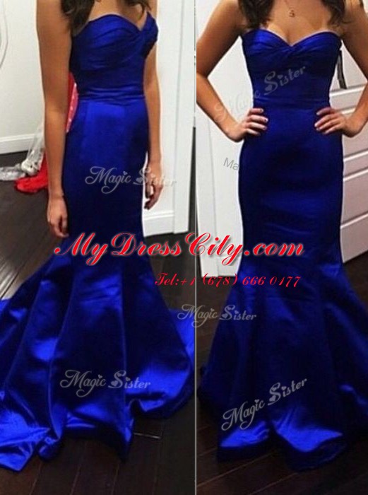 Romantic Mermaid Sleeveless Royal Blue Brush Train Zipper