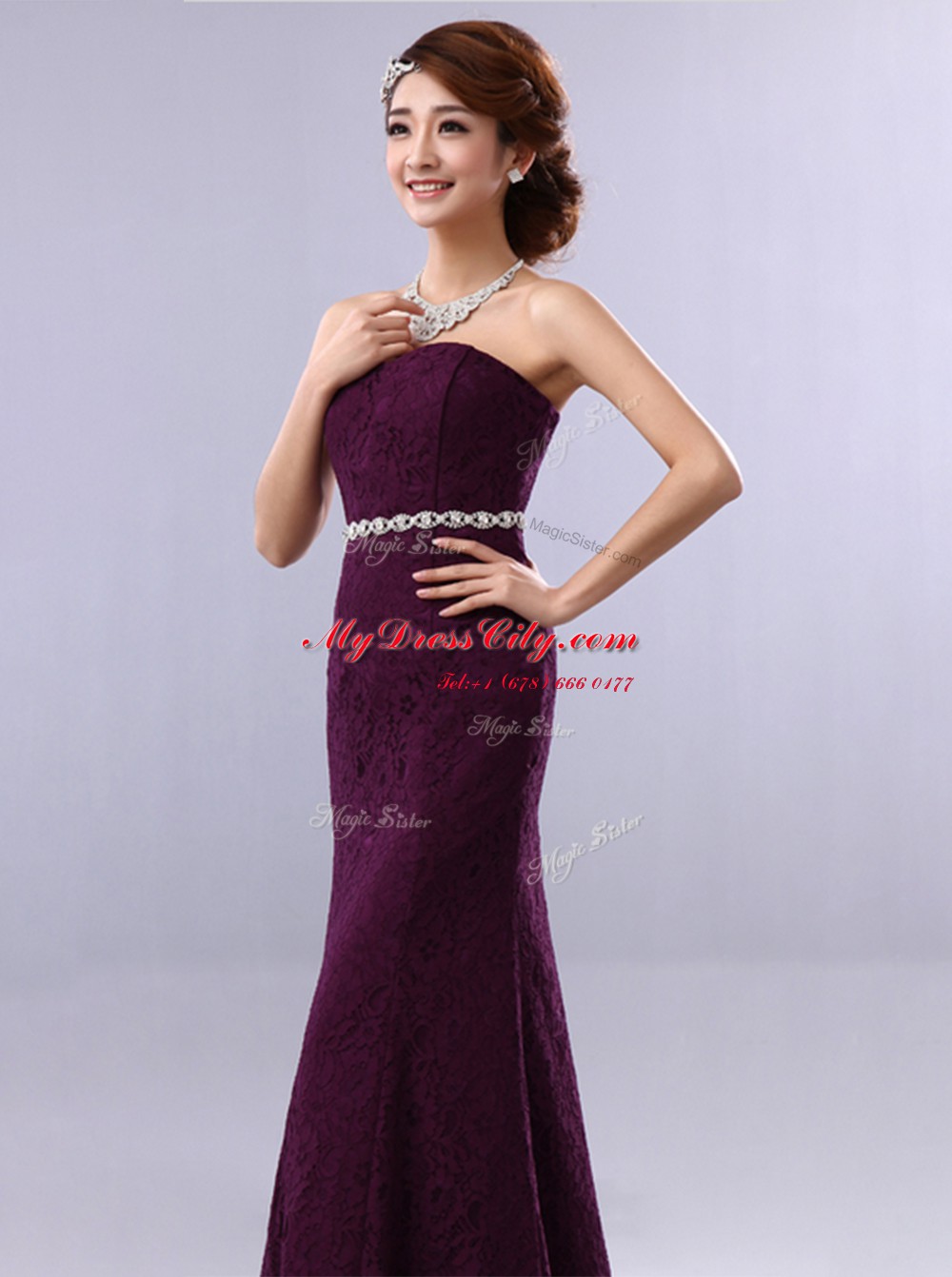 Fancy Mermaid Red Sleeveless Lace Zipper Evening Dress for Prom and Party