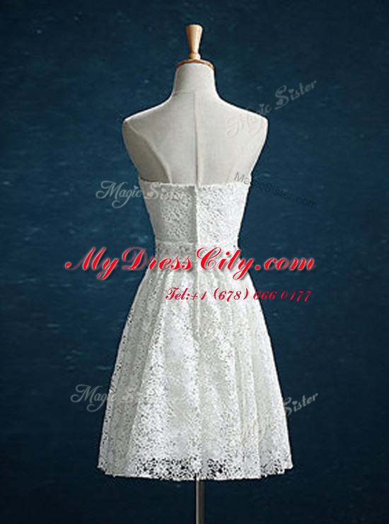 Sweet White A-line Beading Evening Dress Zipper Lace Sleeveless Mini Length