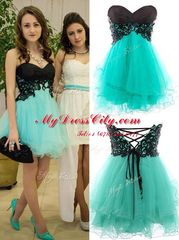 Turquoise Sweetheart Zipper Appliques Cocktail Dresses Sleeveless