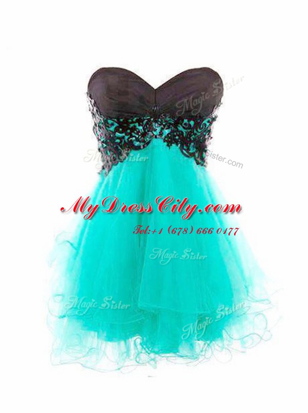 Turquoise Sweetheart Zipper Appliques Cocktail Dresses Sleeveless